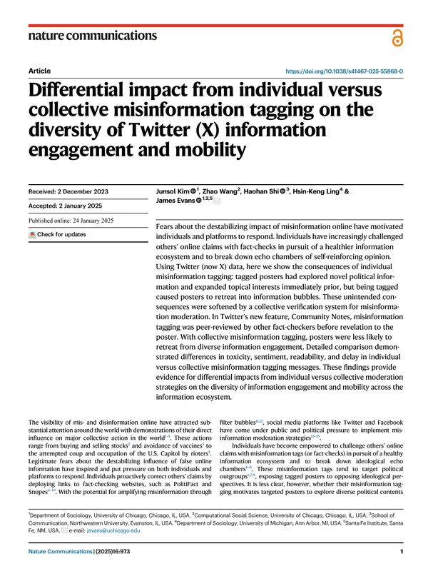 First page of Differential impact from individual versus collective misinformation tagging